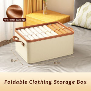JustLiving Non-Woven Foldable Storage Basket Blanket Clothes Toy Collapsible Storage Home Organizer Drawer Divider Box Household Container Storage Box Wardrobe Organisers with PU Handle