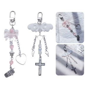 Cross Bowknot Angel Wing Pendant Phone Strap Lanyard Pocket Keychain Strap Backpack Charm Car Keys Decoration Chain
