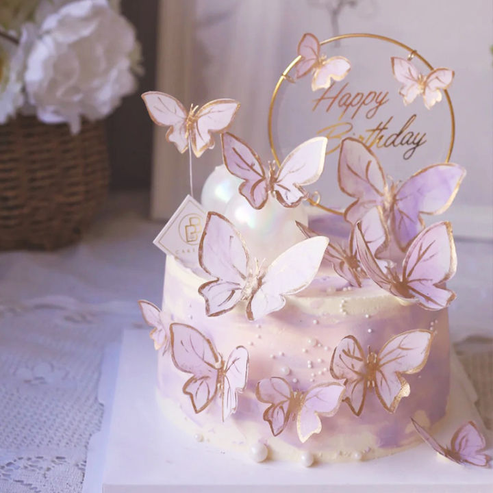 Pink Butterfly Cake Topper Set with Happy Birthday Indonesia