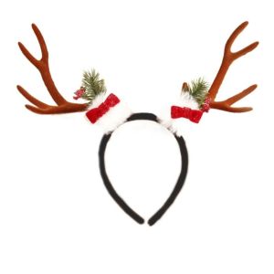 OQEWPI ลูกบอลผ้าพลัฌ ที่คาดผมคริสต์มาส โบว์น๊อต กระดิ่งมีกระดิ่ง เขากวางคาดศีรษะ อุปกรณ์เครื่องแต่งกายคอสเพลย์ ซานต้าซานต้า ห่วงรัดผมรูปกวาง สำหรับผู้หญิง