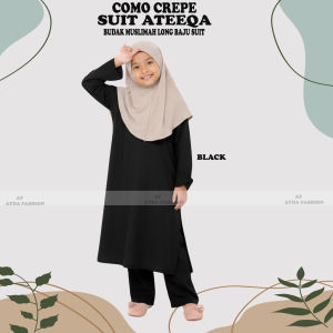 Elegant Crepe Muslimah Baju Kurung Set with Embroidered Detail - Long Sleeve Top & Pants