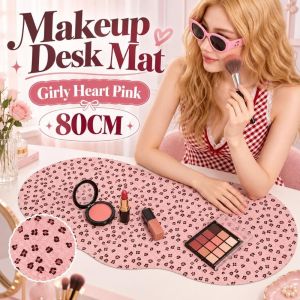 MISSUP Girly Heart Makeup Desk Mat Pink 80CM Stain-resistant Desktop Decor Pad Stylish Absorbent Office Desk Mat Vanity or Workspace