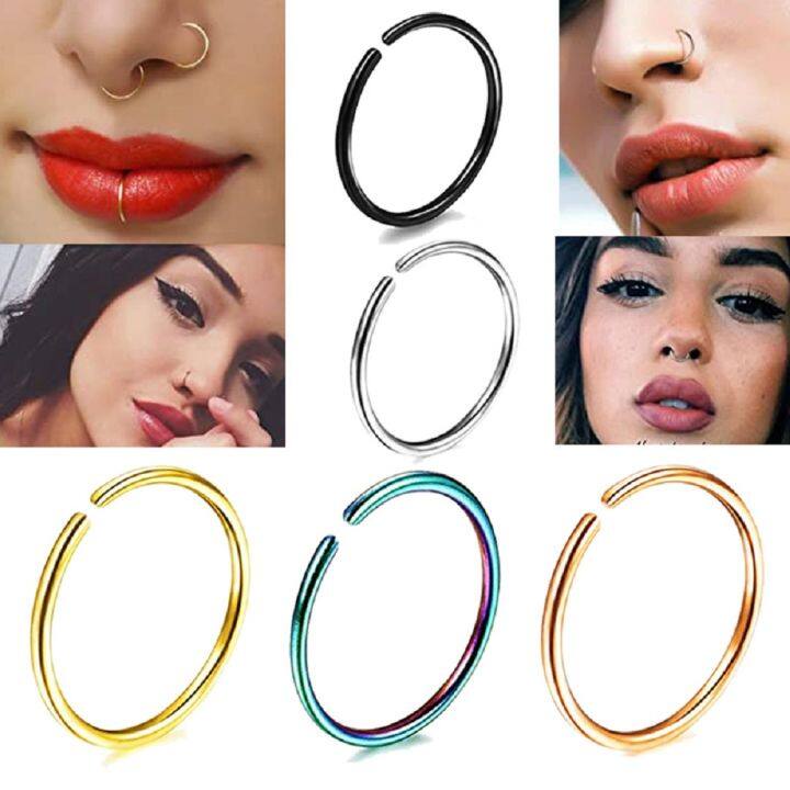 1Pcs Thin Fake Nose Ring Septum Helix Nostril Piercing Labret Lip Fake ...