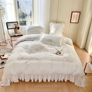 ( CỰC RẺ) SET 4 MÓN CHĂN GA GỐI LỤA SATEEN 120S THÊU PHỐI BÈO REN CAO CẤP