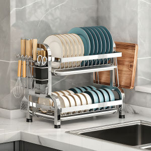 iETH ชั้นตากจาน 3 ชั้น สแตนเลสแข็งแรง มีที่ใส่มีด ที่ใส่ตะเกียบ ถาดรองน้ำ อุปกรณ์จัดเก็บจานชาม ในครัวเรือน เก็บจาน ชาม ถ้วย ช้อนส้อม ประหยัดพื้นที่ ระบายน้ำดี