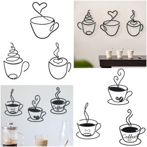 DIVATEN Black Coffee Cup Wall-mounted Decoration Wall Mounted Coffee Cup Wall Iron Art Creative Heart Wall Hanging Decoration For Coffee Shop