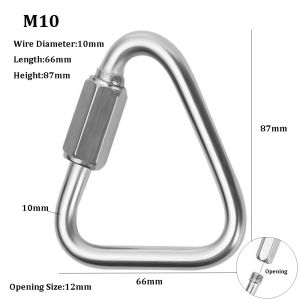 CLARO Silver Color Triangle Quick Connect Ring Galvanized Iron M3.5~M10 Outdoor Camping Hiking Carabiner Rope Hook Kettle Buckle