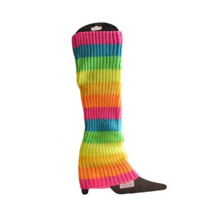 Womens Striped Leg Warmers Adult Junior 80s Ribbed Knitted Over Knee High Long Socks for Neon Party Fall Winter Sports