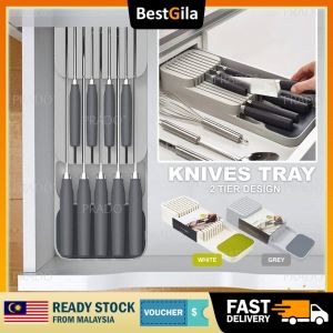 BestGila Malaysia Knives Drawer Storage 2 Tray 9 Slot Knife Holder Fit for Most Knives Kitchen Ware Pisau Rak