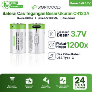 Baterai Cas Isi Ulang CR123A Smartoools Powerbatt 2pcs 3.7V Type-C USB Rechargeable Lithium Li-Ion Battery Charge