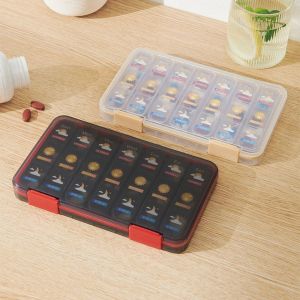 BLACKON Sliding Cover Design 7-Day Pill Organizer Waterproof 21 Grid Daily Pill Box Reusable Divider Medicine Storage Box Vitamins  Supplements