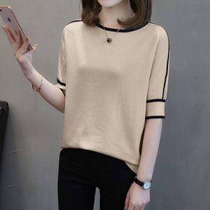 LUCKIN STORE Top for Women Summer New Ice Silk Womens Short Sleeve Sweater Loose T-shirt Hollow Tops Womens Blouse plus size