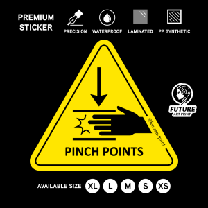 Pinch Points. Premium Triangle Sticker Sign Warning Caution Danger Signage Safety Label. Hand Hazard Finger Risk Machine