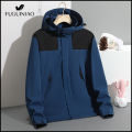 FUGUINIAO Men's Windbreaker Jacket and Autumn Hoodie Detachable Hat. 