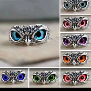 cincin 8 Warna Kristal Vintage Style Burung Hantu Cincin Perak 925 Pria Wanita Punk Crystal Rings [COD]