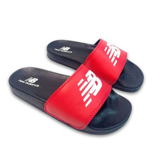 Sandal Slop Bal4nce Fashionable Warna Arang & Merah Hitam List Putih Bahan Kain