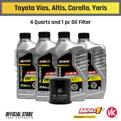 Toyota Vios Altis Corolla Yaris Change Oil Package MAG 1 5W30 Fully Synthetic Gasoline Engine Oil (4 Qts) 62891 + Vic Oil Filter C-110 PACK1-TY