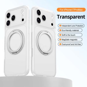 360 Rotation Metal Ring Stand Magnetic Phone Case for iPhone 17 16 15 Pro Max Translucent Matte Phone Case