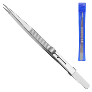 Stainless Steel Jewelry Tweezers With Adjustable Non-slip Lock Gemstone Tweezers Hand Tools Straight Curved