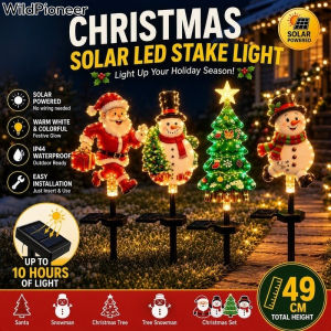 WildPioneer Christmas Solar LED Garden Stake Light Santa Snowman Tree Outdoor Lawn Path Festive Decor Lamp
