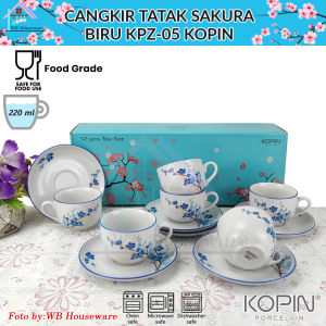 Cangkir set 6 pasang motif sakura Biru 220ml / tea set coffee set cup and saucer porcelain KOPIN KPZ-05