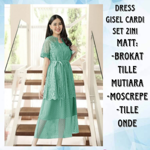 Dress Midi Wanita Casual Terbaru Brokat Tille Mutiara Terbaru Dress Gisel Cardi Set 2in1 Size L & XL Matt Tille Mutiara Mix Mocsrepe Good Quality