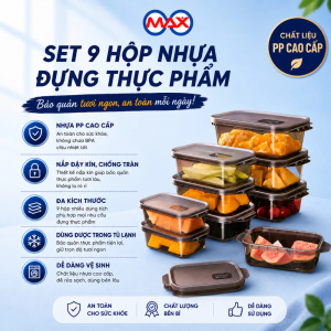 Set 9 Hộp Nhựa Đựng Thực Phẩm Có Nắp Dẻo - Đựng Cơm Trái Cây Bảo Quản Thực Phẩm Tươi Không Gây Mùi Tủ Lạnh