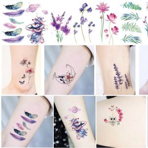 Women Waterproof Temporary Tattoo Sticker Black Rose Multicolor Butterfly Flower Tattoos Water Transfer Body Art Fake Tattoo