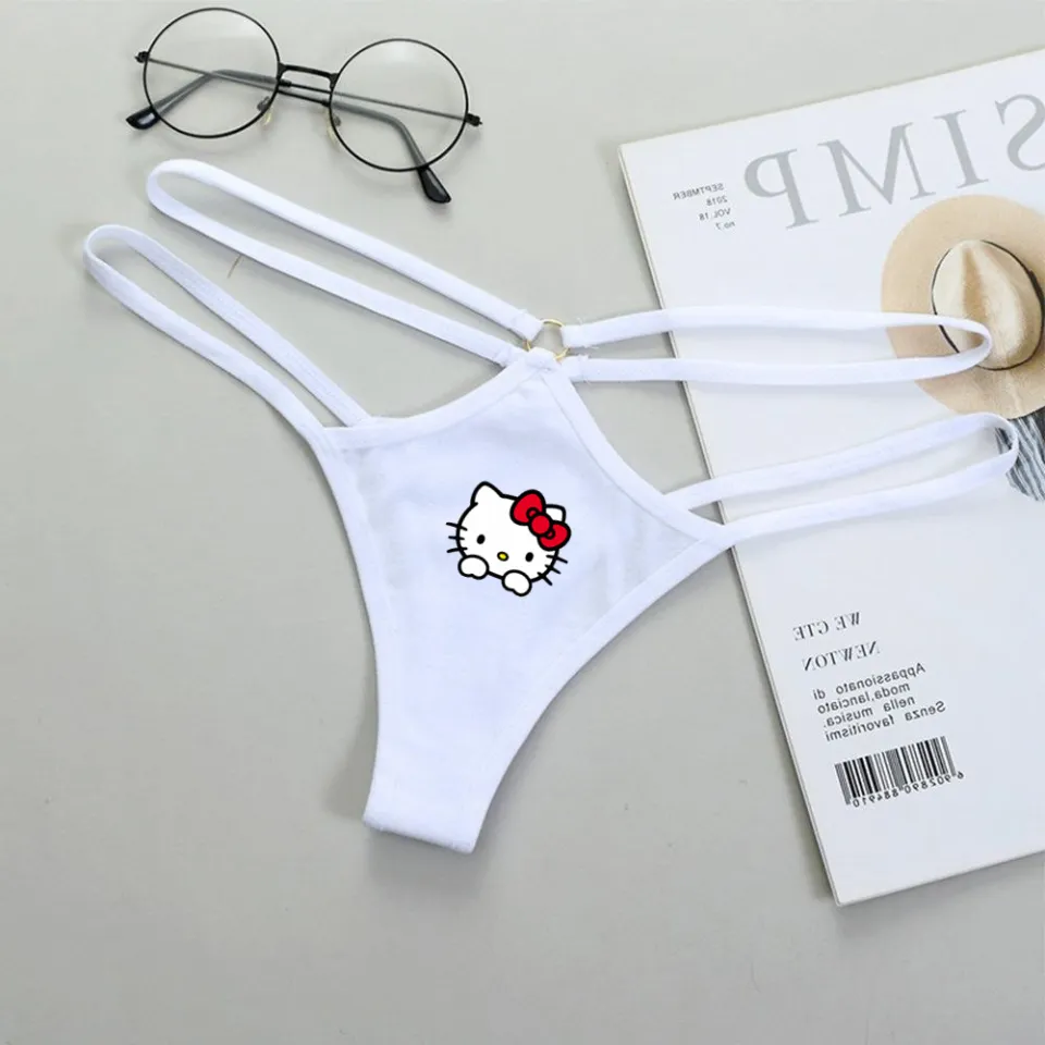 MCESEO] Kawaii Sanrio Hello Kitty Thong Cartoon Sexy Lady Thin Strap Hollow  Out Triangle Low Waist Briefs Female Panties Gifts