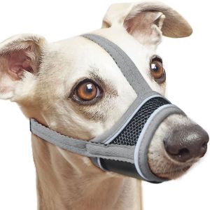 SDG Soft Fabric Dog Muzzle Adjustable Strap Comfortable Mesh Pet  Durable Barking and Chewing Dog mouthpiece Small to Medium Dogs