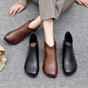 New Vintage Handmade Autumn Womens Short Boots Martin Flat Ankle Boots Casual Fashion Single Boots for Autumn/Winter Fall .