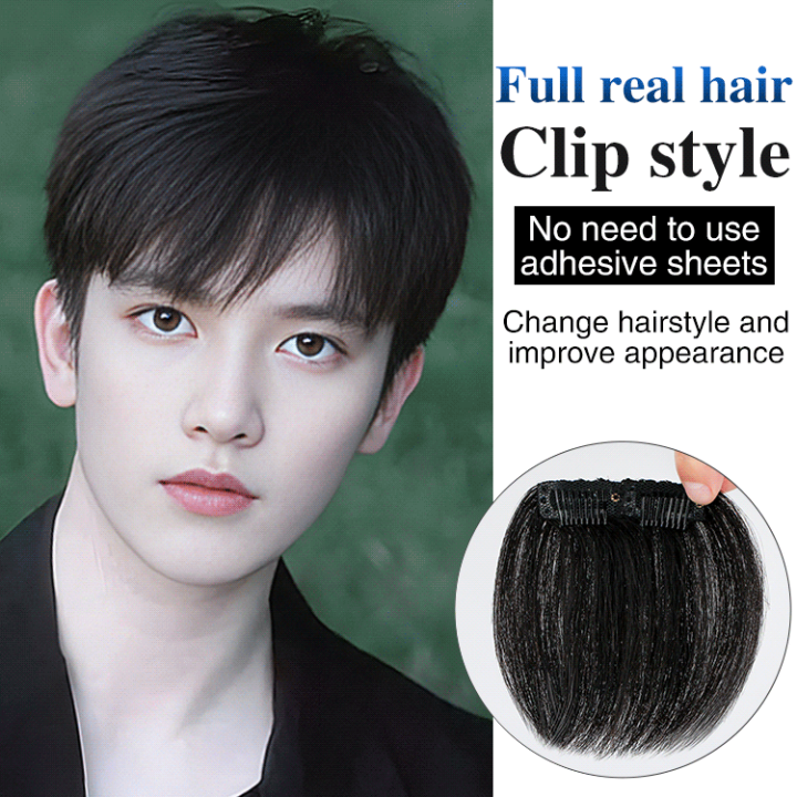 taozu Men's Forehead Hairline Bangs Real Hair Wig Piece Wig Patch Real ...