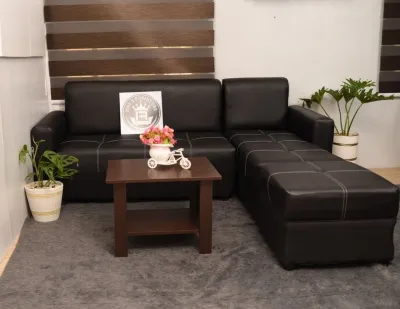 sala set L shape Black leather sofa with center table uratex foam cod only !!!