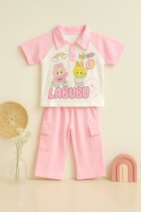 setelan anak perempuan celana cargo labubu usia 1 sampai 10 tahun