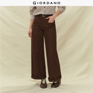 Giordano Women 100% Cotton High-Waisted Wide-Leg Denim Pants with Straight Pocket Free Shipping 18415702
