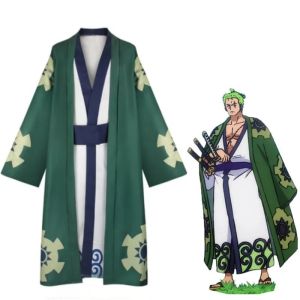 Anime One Piece Wano Country Roronoa Zoro Cosplay Costume wig Adult Men Kimono Outfit Halloween Carnival Clothes