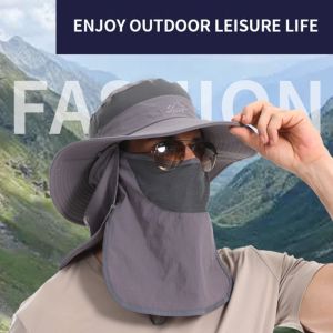 XEANG แห้งเร็ว หมวกชาวประมงฤดูร้อน ป้องกันรังสียูวี แผ่นปิดคอที่ถอดออกได้ หมวกบัคเก็ต หมวกแห้งฤดูร้อน ผ้าคลุมหน้าและคอ หมวกบังแดดแบบถอดได้ ตกปลาในธรรมชาติ