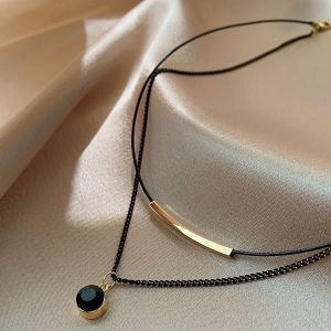Good 999 Korean Fashion Design 18K Gold Double Layer Black Rhinestone Love Necklace N7065