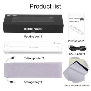 1PC เครื่องพิมพ์ลายฉลุสัก เครื่องพิมพ์ลายฉลุแบบพกพาขนาดเล็กสำหรับรอยสัก USB ไร้สายบลูทูธ เครื่องถ่ายโอนรอยสักสีดำ อุปกรณ์สัก เข้ากันได้กับ Android iOS โทรศัพท์มือถือ และพีซี
