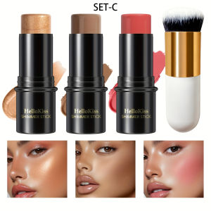 4pcs Blush & Highlighter Contour Stick with Brush - Waterproof Long-Lasting Multi-Function Makeup for Blush Dark Circles.