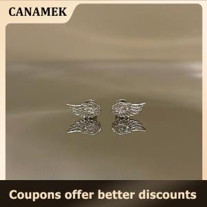 【 CANAMEK 】 3 4Pcs Set Shiny Angel Wings Ear Studs Women Vintage Couple Creative Luxury Crystal Geometric Personality Cross Earrings Jewelry