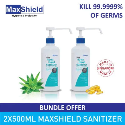 Maxshield Aqua Hand Sanitizer Alcohol Free (2 x 500ml) / Kills 99.99% of germs / Suitable for children/ Made in Singapore