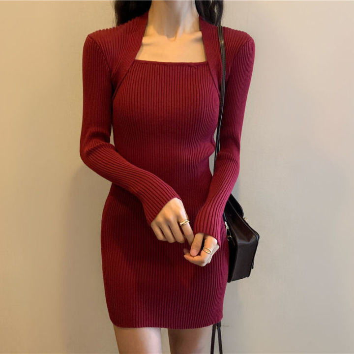 Christmas Women's Dresses Autumn Winter Knit Long Sleeve Fashion Dress  Plaid Casual V-Neck Skinny Sexy Party Mini Dress | Lazada