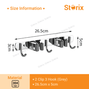 Storix 304 Stainless Steel Multifunctional Waterproof Mop Hook Wall Mounted Broom Holder with Hanger Hook Organizer