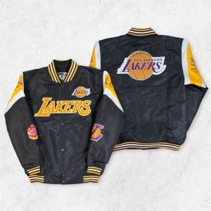 Jaket Varsity Baseball Oversize Full Bordir Bomber Jacket Lakers Series White