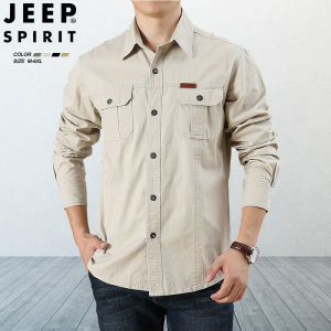 JEEP SPIRIT Áo Sơ Mi Cotton Thường Ngày Áo Sơ Mi Công Sở Dài Tay Dáng Rộng Ngoại Cỡ Cho Nam Áo Sơ Mi Công Sở Màu Trơn Chất Lượng Cao Cho Nam