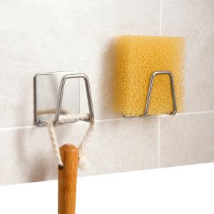 1/2pcs Kitchen Stainless Steel Sink Sponges Holder Self Adhesive Drain Drying Rack Kitchen Wall Hooks Accessories Storage Organizer