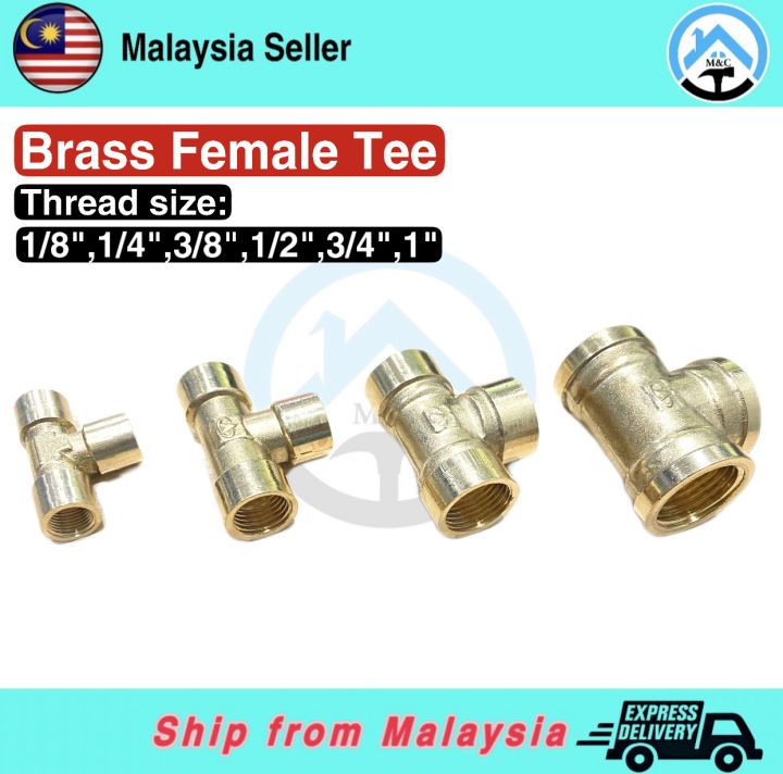 PWO Solid Brass Pipe Tee Female Thread 1/4" NPT - Air, Fuel, Water Fittings