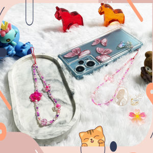 Gantungan HP / Strap HP / Lanyard / Phone Strap / Gantungan HP Manik Manik / Gantungan HP Aesthetic Korea Pink Flower & Blue Sea