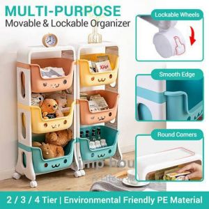 Fans tone Multi-Layer Toy Storage Basket Plastic Kids Rack Quick Install Trolley Kid Toys Cabinet with Wheels Bookshelf Container For Nursery Room